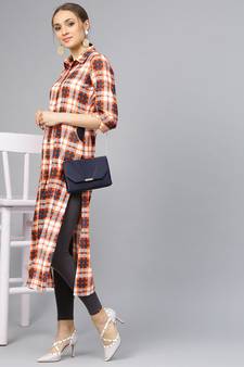 Checkered Print Front Slit Kurta