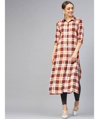 Checkered Print Front Slit Kurta 3