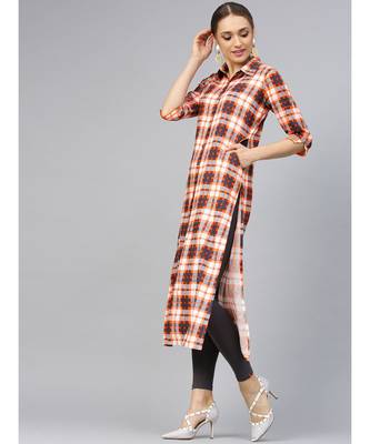 Checkered Print Front Slit Kurta 4