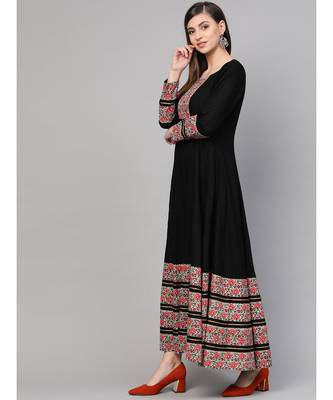 Black Anarkali Dress With Printed Borders 3
