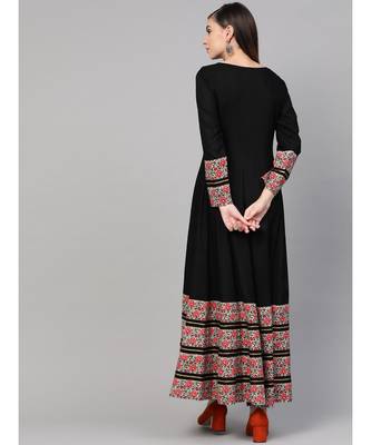 Black Anarkali Dress With Printed Borders 4