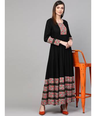 Black Anarkali Dress With Printed Borders 5