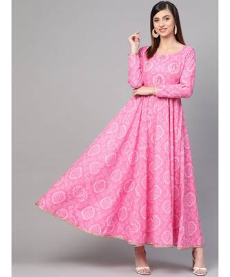 Pink Bandhani Print Flashed Dress 1