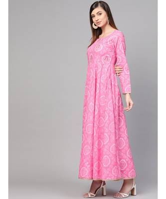 Pink Bandhani Print Flashed Dress 3