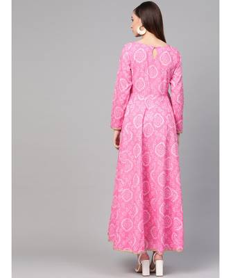 Pink Bandhani Print Flashed Dress 4