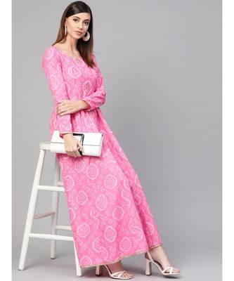 Pink Bandhani Print Flashed Dress 5