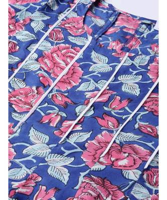 Royal Blue Hand Block Floral Print Anarkali Dress 2