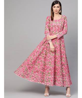 Pink Hand Block Floral Print Dress 1
