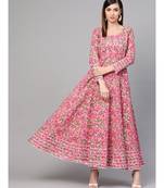 Pink Hand Block Floral Print Dress
