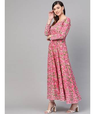 Pink Hand Block Floral Print Dress 3