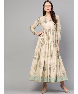 Cream Gold Boota Print Anarkali Dress 1