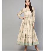 Cream Gold Boota Print Anarkali Dress