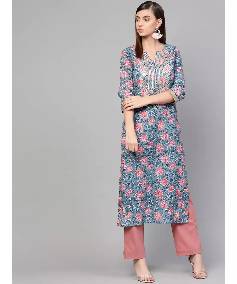 Blue Jaal Print Kurta