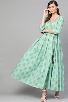 Turquoise Blue Printed Dress