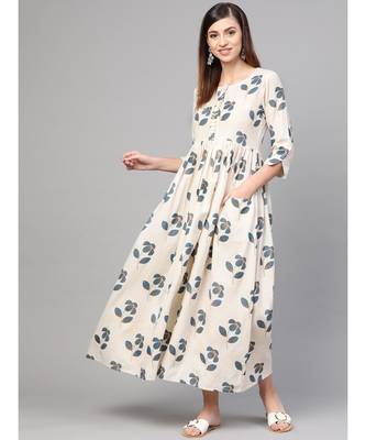Cream Floral Printed Dress 1