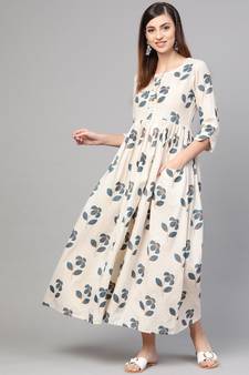 Cream Floral Printed Dress