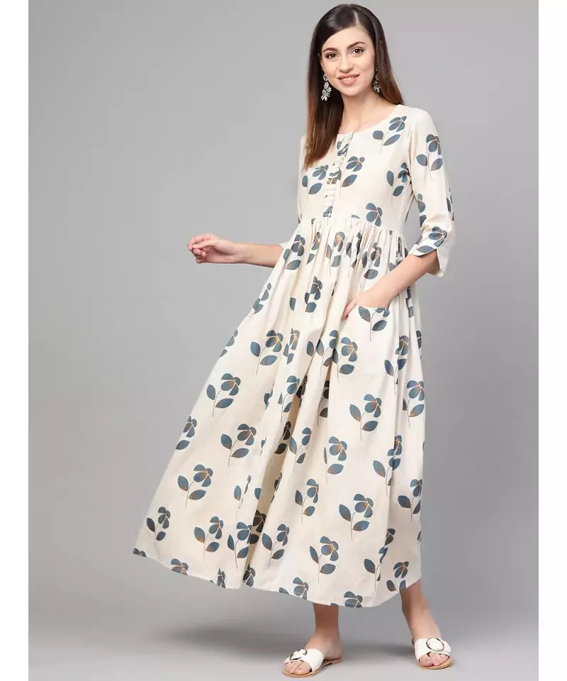 Cream Floral Printed Dress
