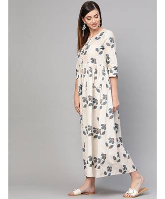 Cream Floral Printed Dress 3