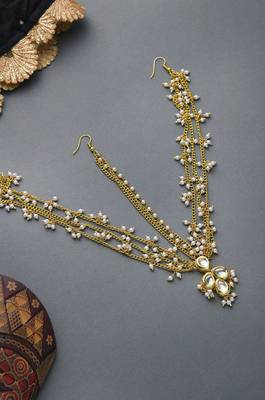 Reeth Kundan Gold Tone With Shell Pearls Multilayered Maatha Patti 1