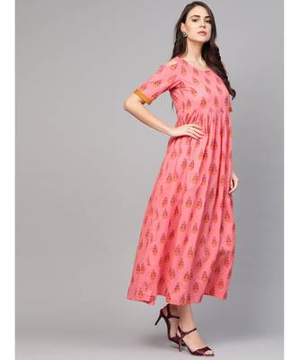 Coral Printed Cold Shoulder Dress 4