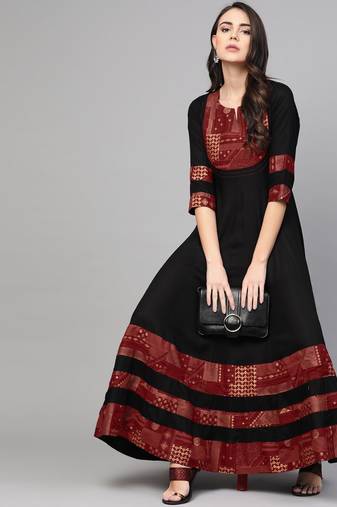 Black And Maroon Anarkali Dress