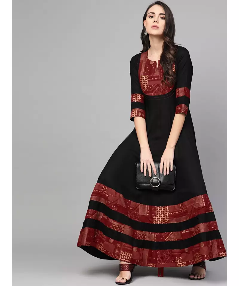 Black And Maroon Anarkali Dress
