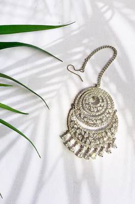 Ehmak Silver Plated Faux Diamond Mang Tikka 1