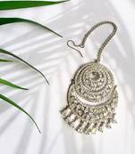 Ehmak Silver Plated Faux Diamond Mang Tikka