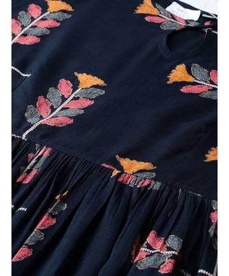 Navy Blue Printed Cold Shoulder Dress 2