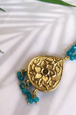 Tahira Turquoise Handcrafted Beaded Mang Tikka 2