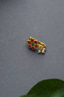Akushi Pink-Green Kundan Nosepin 1