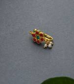 Akushi Pink-Green Kundan Nosepin