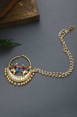 Ruby Multicolor Kundan And Pearls Nosepin 1