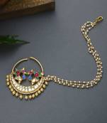Ruby Multicolor Kundan And Pearls Nosepin