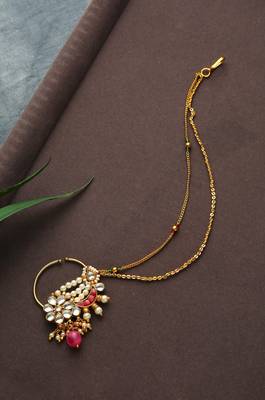 Hanya Red Kundan And Pearls Nosepin 1