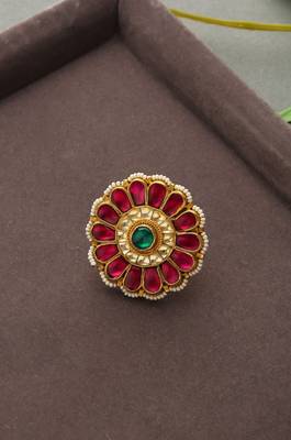 Pihu Red Polki And Pearls Ring 1