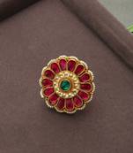 Pihu Red Polki And Pearls Ring