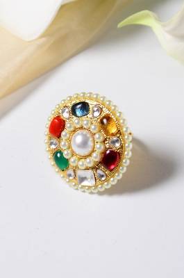 Urmi Multicoloured Polki And Pearls Ring 1