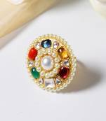 Urmi Multicoloured Polki And Pearls Ring