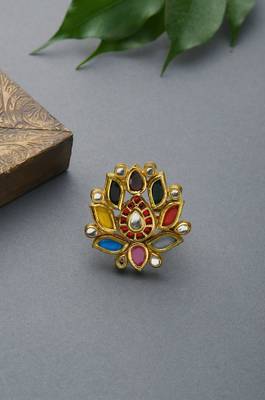 Tassavi Multicoloured Polki And Pearls Ring 1