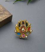 Tassavi Multicoloured Polki And Pearls Ring