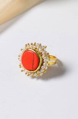 Kaivalya Red Marble And Pearl Cluster Ring 1