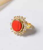 Kaivalya Red Marble And Pearl Cluster Ring