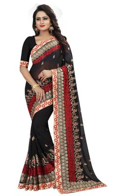 Black Embroidered Georgette Saree With Blouse 1