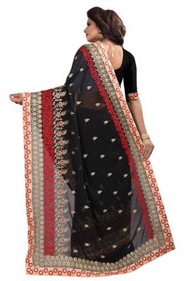 Black Embroidered Georgette Saree With Blouse 3