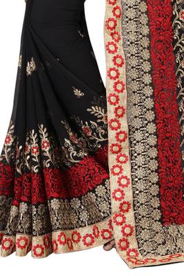 Black Embroidered Georgette Saree With Blouse 4