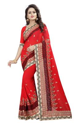 Red Embroidered Georgette Saree With Blouse 1
