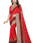 Red Embroidered Georgette Saree With Blouse