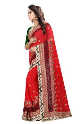 Red Embroidered Georgette Saree With Blouse 2