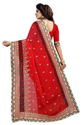 Red Embroidered Georgette Saree With Blouse 3